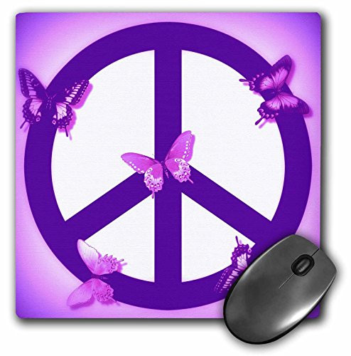 3dRose LLC 8 x 8 x 025 Inches Mouse Pad PinkPurple Peace Sign and Butterflies mp402331