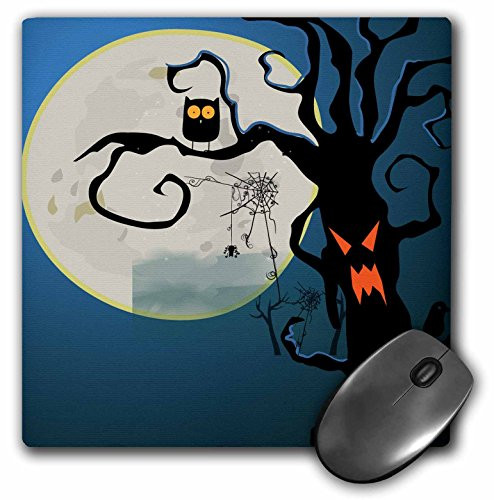 3dRose LLC 8 x 8 x 025 Inches Mouse Pad Spooky Haunted Halloween Tree with Full Moon Perched Owl and Spider Webs Vector Illustration mp1500361
