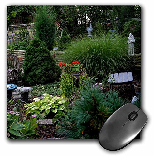3dRose LLC 8 x 8 x 025 Inches Mouse Pad A View of A Garden with Rooster Statue and Saint Anthony Statue mp1653261