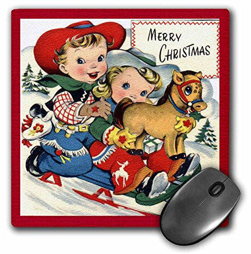 3dRose LLC 8 X 8 X 025 Inches Mouse Pad Little Cowboy and Cowgirl with Toy Pony Sledding Mp1728071