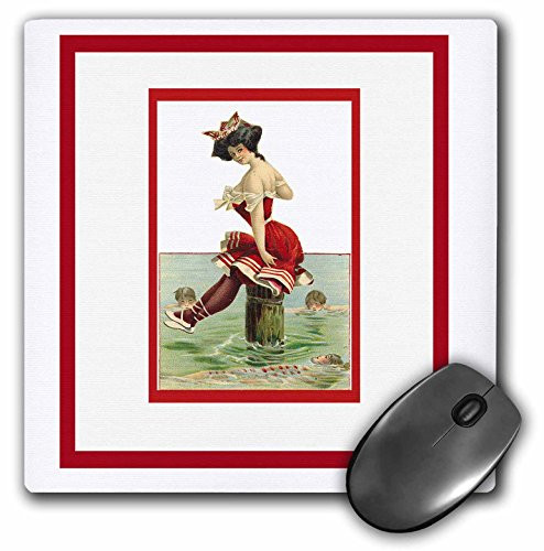 3dRose LLC 8 x 8 x 025 Inches Mouse Pad Pretty Lady in A Victorian Era Bathing Suit Sitting On A Post  mp1704281