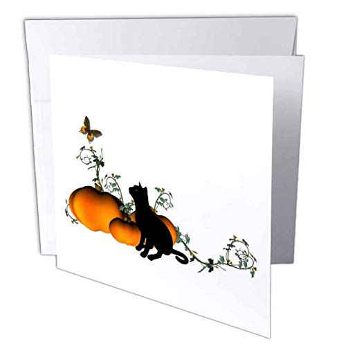 3dRose Black Cat With Pumpkins And Butterfly  Greeting Cards 6 x 6 inches set of 12 gc193912