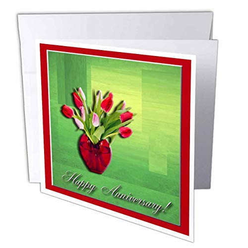 3dRose Vase of Tulips Happy Anniversary  Greeting Cards 6 x 6 inches set of 12 gc201472