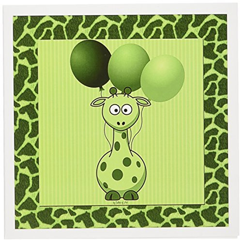 3dRose Green Giraffe with Giraffe Print and Green Balloons  Greeting Cards 6 x 6 inches set of 12 gc217892