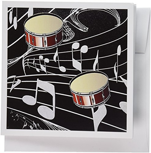 3dRose Red Drums On Music Notes  Greeting Cards 6 x 6 inches set of 12 gc381992