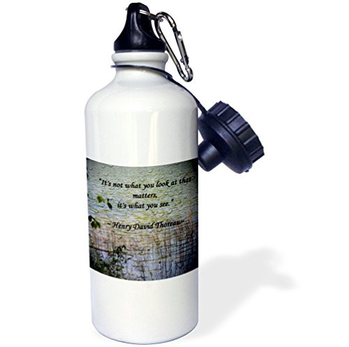 3dRose Thoreau Quote a Lake Scene Photo with a Thoreau Quote Sports Water Bottle 21 oz White