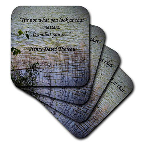 3dRose CST1278622 Thoreau Quote a Lake Scene Photo with a Thoreau Quote Soft Coaster Set of 8
