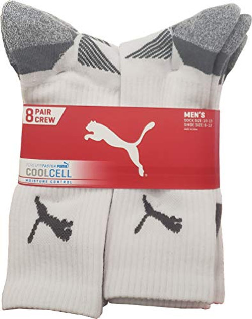 Puma Mens Crew Sock Moisture Control 8 Count Sock size 1013 Shoe size 612 Grey