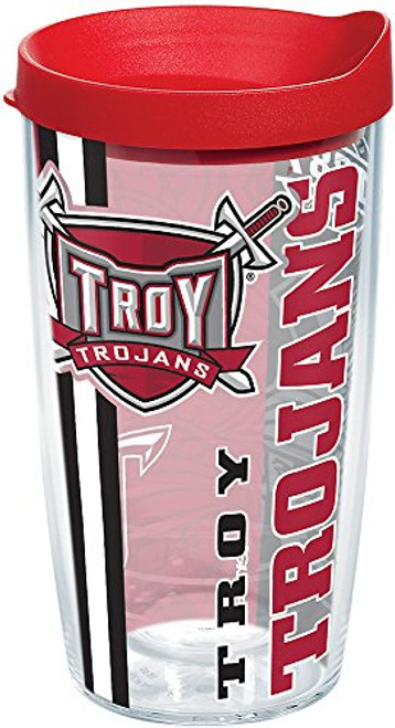 Tervis Troy Trojans College Pride Tumbler with Wrap and Red Lid 16oz Clear