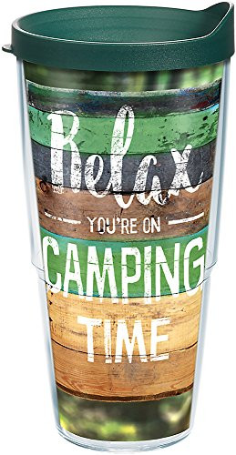 Tervis Relax Youre On Camping Time Insulated Tumbler with Wrap and Hunter Green Lid 24oz Clear