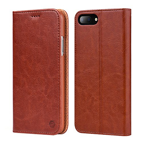 iPhone 8 Plus Leather Flip Folio Case Durable Slim with 3 Card Slots Cash Holder Shockproof Protective Wallet Case for Apple iPhone 7 Plus Case(iPhone 8/7 Plus, Brown)