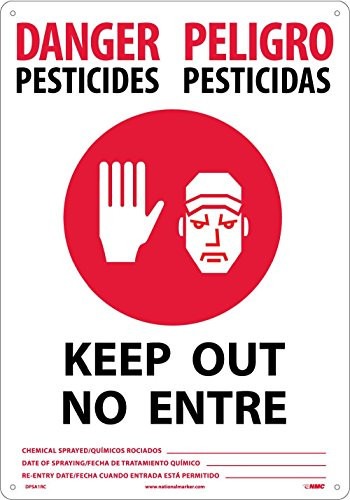 NMC DPSA1RC Danger  PESTICIDES  Keep Out  NO Entre  14 in x 20 in Plastic Danger Sign with Graphic RedBlack Text on White Base