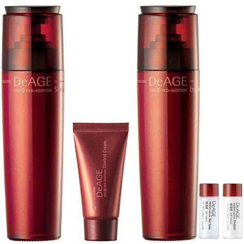 Charmzone De Age Red Addition 2 KIND SET  Skin Toner 130ml Emulsion 130ml Control Cream 15ml Plus Free Travel Size  Skin Toner 7ml and Emulsion 7ml