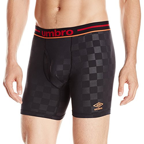 Umbro Mens Performance Stretch Check Boxer Brief BlackRed XLarge