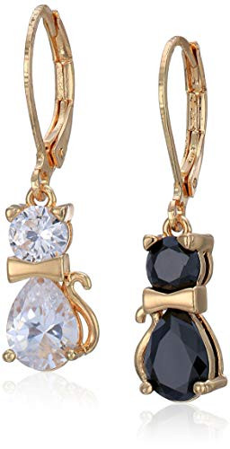Betsey Johnson GBG CZ Cat Drop Earrings CrystalBlack One Size