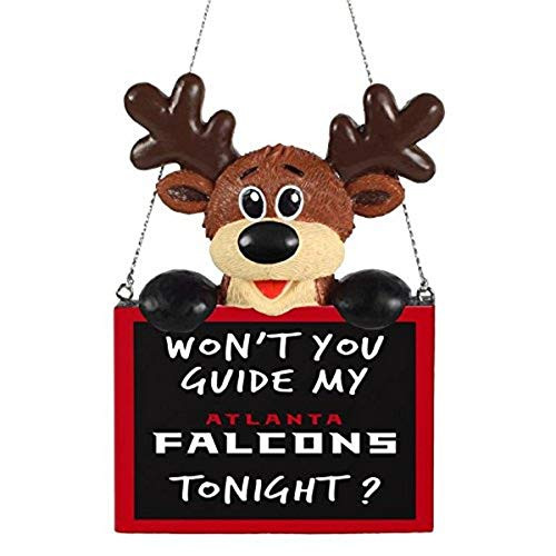 FOCO NFL Atlanta Falcons Reindeer with Sign Hanging Tree Holiday OrnamentReindeer with Sign Hanging Tree Holiday Ornament Team Color One Size