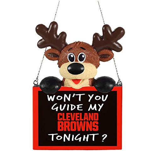 FOCO NFL Cleveland Browns Reindeer With Sign Ornament