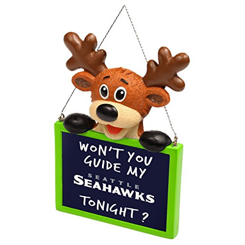 FOCO NFL Seattle Seahawks Reindeer with Sign Hanging Tree Holiday OrnamentReindeer with Sign Hanging Tree Holiday Ornament Team Color One Size