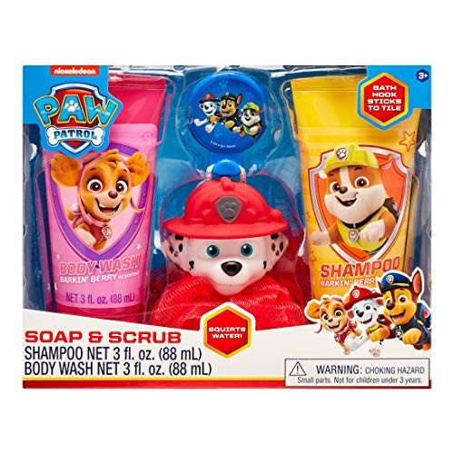 Paw Patrol 4 Piece Soap  Scrub Shampoo Body Wash Bath Scrubby  Hook Barkin Berry Scented