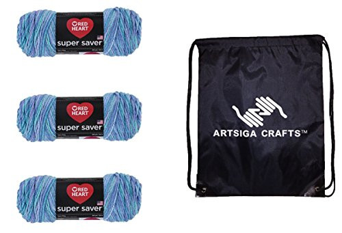 Red Heart Knitting Yarn Super Saver Ocean 3Skein Factory Pack Same Dyelot E300995 Bundle with 1 Artsiga Crafts Project Bag Red Heart Knitting Yarn Super Saver Ocean 3Skein Factory Pack Same Dyelot E300995 Bundle with 1 Artsiga Crafts Project Bag