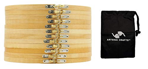 Darice DIY Crafts Supplies Embroidery Hoops 10 inch Wooden Round 12 Pack Bundled with 1 Artsiga Crafts Small Bag