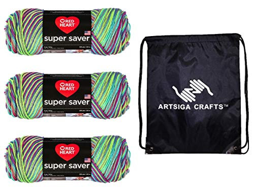 Red Heart Knitting Yarn Super Saver Pooling Party 3Skein Factory Pack Same Dyelot E300P8635 Bundle with 1 Artsiga Crafts Project Bag Red Heart Knitting Yarn Super Saver Pooling Party 3Skein Factory Pack Same Dyelot E300P8635 Bundle with 1 Artsiga Crafts Project Bag