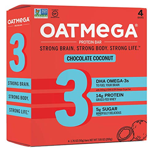 Oatmega Protein Bars Chocolate Coconut Healthy Snacks Made with Omega3 and GrassFed Whey Protein Gluten Free Protein Bars 18oz 4 Count Oatmega Protein Bars Chocolate Coconut Healthy Snacks Made with Omega3 and GrassFed Whey Protein Gluten Free Protein Bars 18oz 4 Count