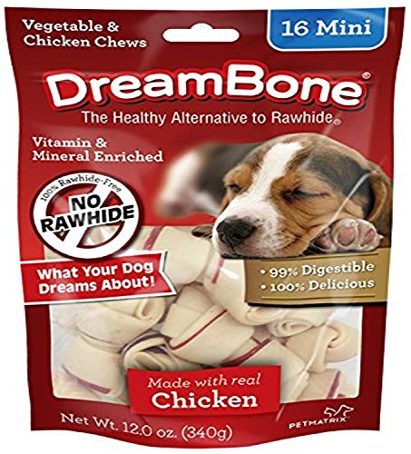 DreamBone Mini Chews With Real Chicken 16 Count RawhideFree Chews For Dogs