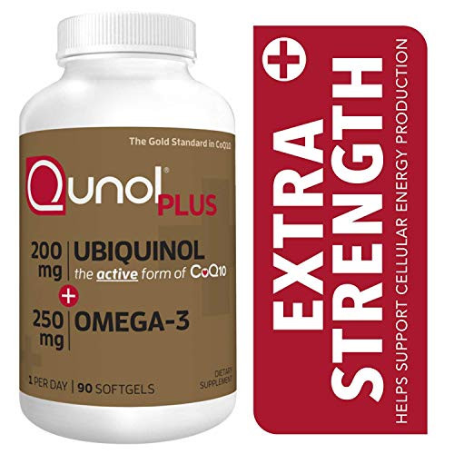 Qunol Plus Ubiquinol Coq10 200mg with Omega 3 250mg Extra Strength Antioxidant Bovine Version 90 Count Qunol Plus Ubiquinol Coq10 200mg with Omega 3 250mg Extra Strength Antioxidant Bovine Version 90 Count