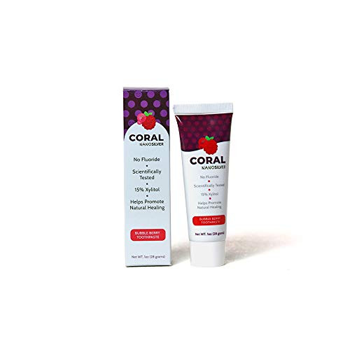 Coral White Nano Silver Bubble Berry Travel Size Xylitol Toothpaste Fluoride and SLS Free Naturally Whitens Teeth 1 Ounce 1 Pack