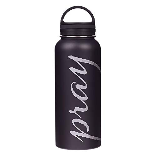 Pray Christian Water Bottle for Men or Women in Black 34oz Insulated Stainless Steel Wide Mouth Water Bottle