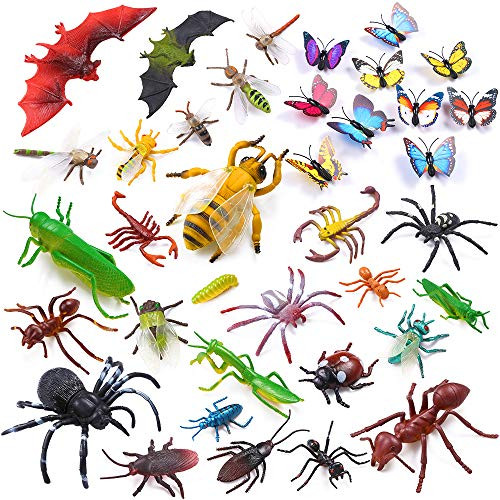 Auihiay 36 Pack Large Plastic Insect Figures Toys Assorted Insect Bugs Includes Multicolored Lifelike Butterfly for Children Education, Insect Themed Party, Halloween Toys and Birthday Gifts