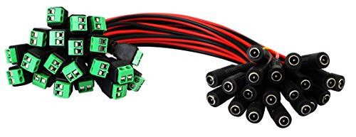 CGTime DC Power Pigtail Cable, 12V 3A DC 5.5mm x 2.1mm Female Connectors AWG for CCTV Surveillance Security Camera System and LED Light Strips (20 Pack 30CM/F)