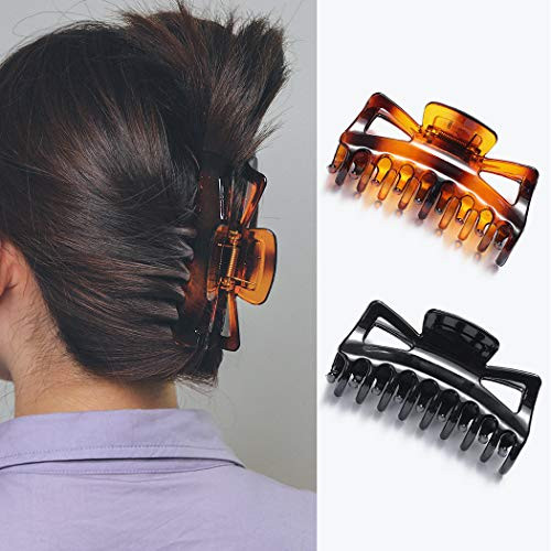 Briskaari Hair Claw Clamps Black Hair Claw Clips Medium Non Slip Clips Hair Accessories for Women and Girls Pack of 2