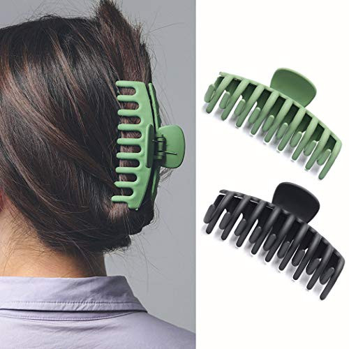 Briskaari Hair Claw Clamps Black Hair Claw Clips Matt Hair Claw Medium Non Slip Clips Hair Accessories for Women and Girls Pack of 2