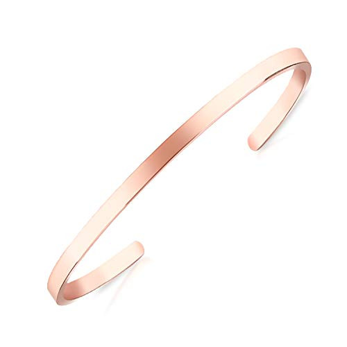 Lolalet Thin Open Cuff Bracelet 18K Rose Gold Plated Couples Oval Love Bracelets Plain Polished Finish Open Cuff Bangle Jewelry Gift for Men Women Rose Gold