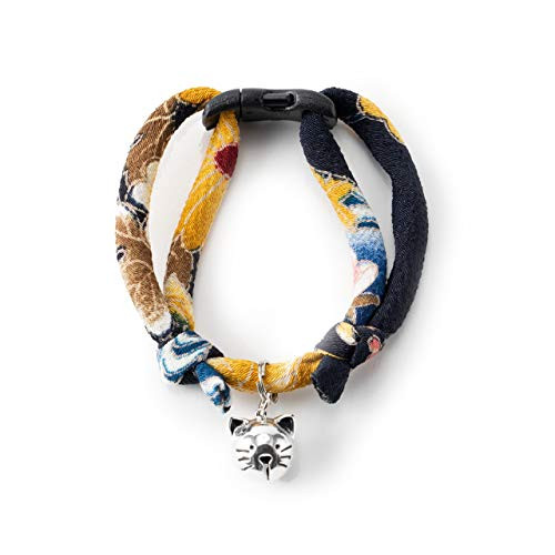 Necoichi Chirimen Hanabi Fireworks Cat Collar Midnight Blue