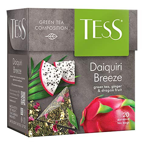 Tess Daiquiri Breeze Green Tea Composition Green Tea Ginger and Dragon Fruit Leaf Tea in 20 Pyramid Sachets
