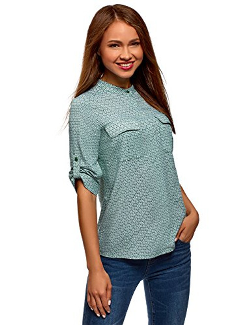 oodji Ultra Womens Viscose Blouse with Chest Pockets Green 6
