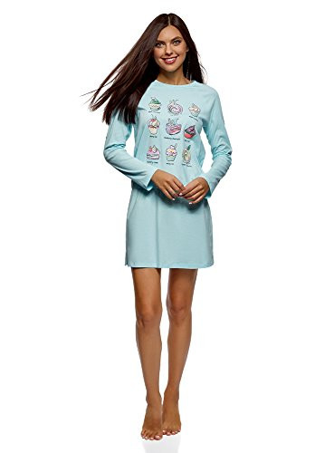 oodji Ultra Womens Cotton Lounge Dress with Elastic Waistband Blue US 6  EU 40  M