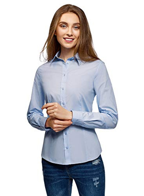 oodji Collection Womens SlimFit Cotton Shirt Blue 6