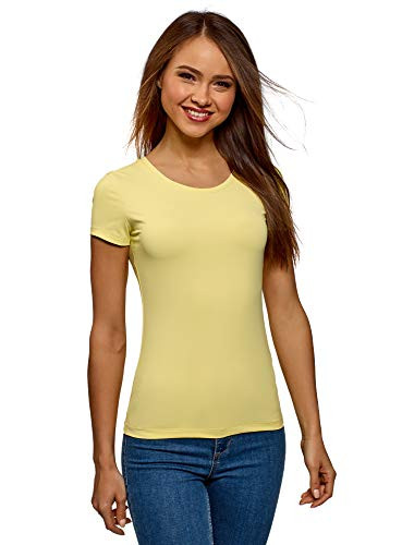 oodji Ultra Womens Basic Crew Neck TShirt Yellow US 4  EU 38  S