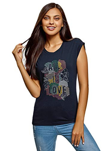 oodji Ultra Womens StraightFit Embroidered TShirt Blue US 2  EU 36  XS