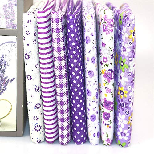 7PCS Cotton Craft Fabric Bundle Patchwork Squares Quilting Sewing Patchwork Different Pattern Cloths DIY Scrapbooking Artcraft 50x50cm 5050CMPurple