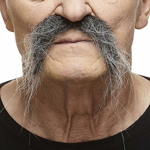 Mustaches Self Adhesive Fake Mustache Novelty Realistic Fu Manchu False Facial Hair Costume Accessory for Adults Salt and Pepper Color