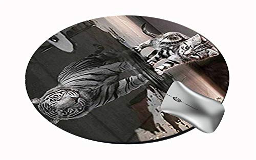 Sechao Customized Round Office Mouse Pad NonSlip Rubber Mouse Pads Cute Mat Painting Cat and Tiger