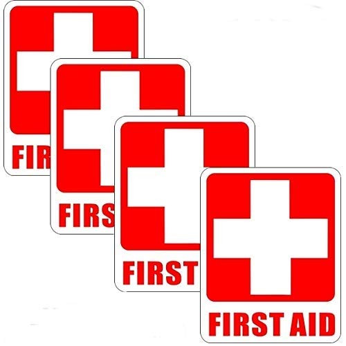 OutdoorIndoor 4 Pack 5 x 4 Emergency First Aid Kit Window Door Wall Medical Safety Warning Alert Sticker Decals  Back Self Adhesive Vinyl
