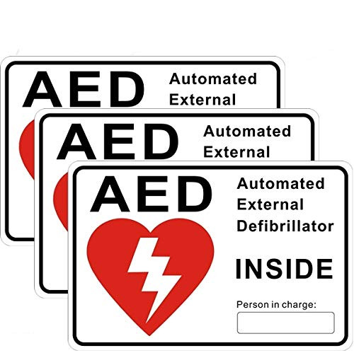 OutdoorIndoor 3 Pack 6 x 4 AED Automated External Defibrillator Inside Window Door Wall Medical Safety Warning Alert Sticker Decals  Back Self Adhesive Vinyl