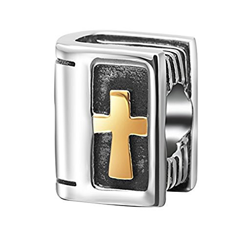 Holy Bible Charm 925 Sterling Silver Cross Charm Christian Charm Religion Charm Keep Faith Charm Book Charm Christmas Charm for DIY Charms Bracelet