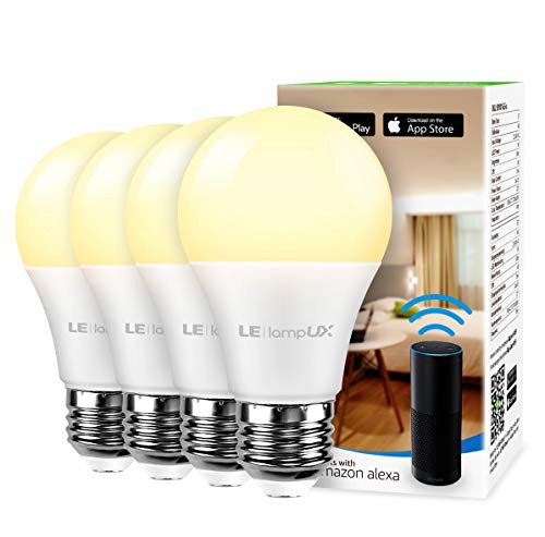 Smart LED Light Bulbs Works with Alexa and Google Home 60 Watt Equivalent Dimmable with App Warm White 2700K No Hub Required A19 E26 24GHz WiFi Pack of 4